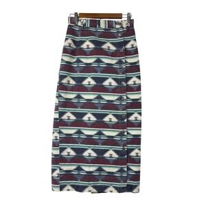 Vintage STAMPEDE Southwestern Geometric Aztec Denim Maxi Skirt Size 26"‎